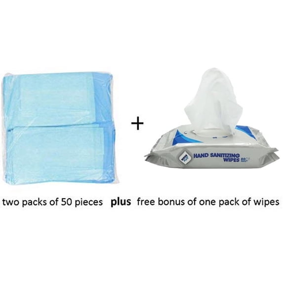 HealthLine Blue Chucks Pads, Chux Disposable Underpads 23"x36", Waterproof Mattress Protector Absorbent Bed Pads for Adults, Elderly, Children, Babies, Pets, Large Size, (100/Pack + Free Hand Wipes)