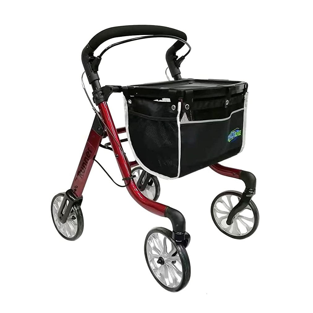 HealthLine Runner 4Wheel Rollator Walker for Seniors with Tray, Basket