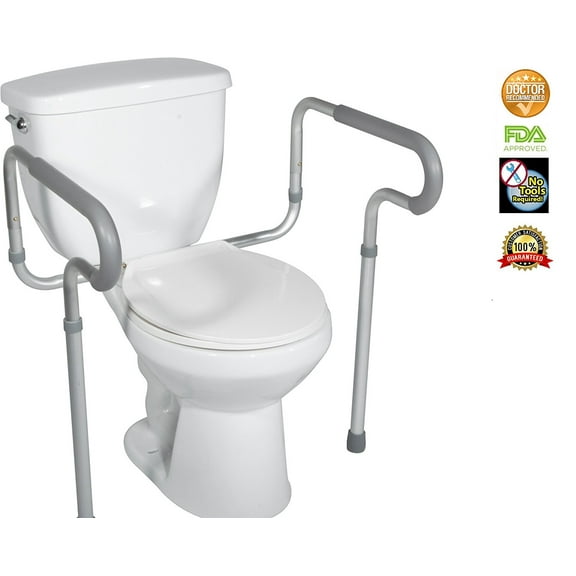 Healthline Trading Toilet Safety Frame, Adjustable Safety Bathroom Rails, Bathroom Handrails for Toilet Seat, Toilet Support Rails for Elderly, Seniors and Disabled, With Plastic Padded Armrests