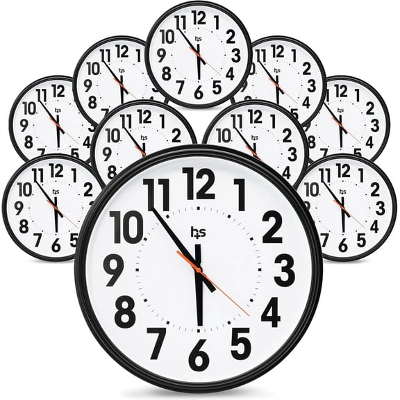 HealthSmart 15" XL Silent Wall Clock, Non-Ticking, Commercial Case Pack of 10