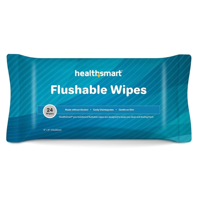 HealthSmart 24 Count Flushable Wipes, Gentle on Sensitive Skin, Easily