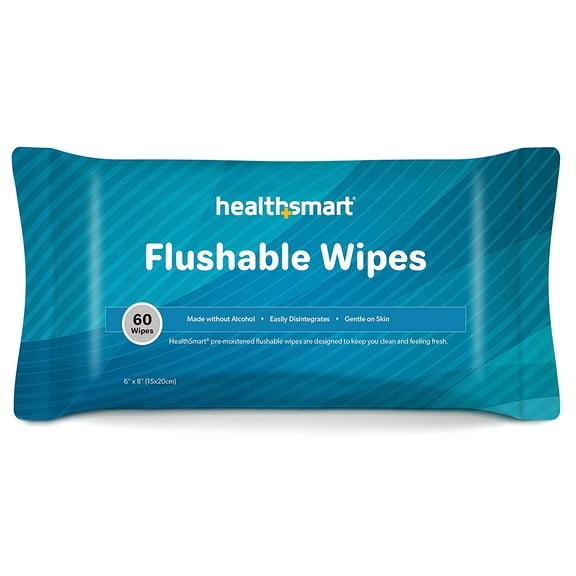 HealthSmart - 60 ct Flushable Wipes (6"x8")