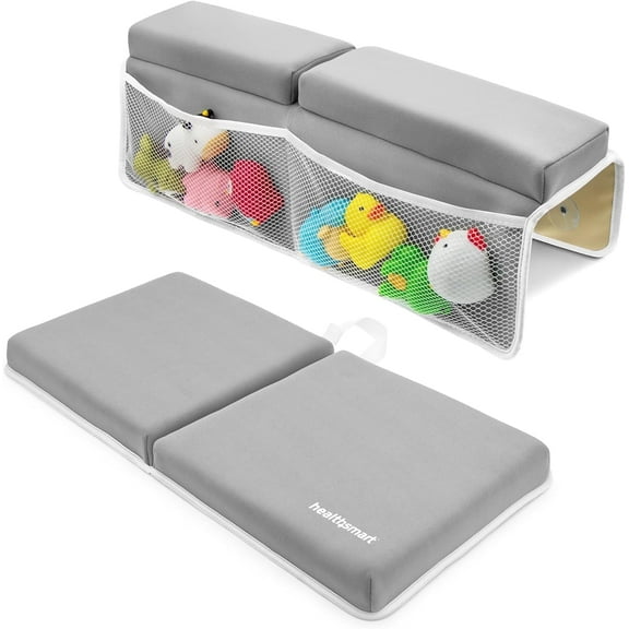 HealthSmart Baby Bath Kneeler and Elbow Rest Pad Set Ultra-Thick, Toy Organizer Pockets, Non-Slip, Water-Resistant, Machine-Washable