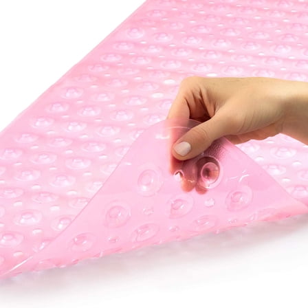 HealthSmart Antimicrobial Bath Mat with Non-Slip Suctions and Drain Holes, Extra Long, Pink