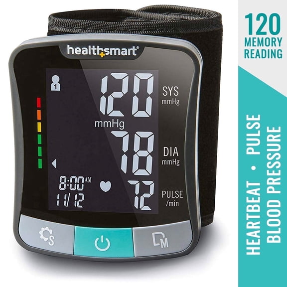 HealthSmart Digital Wrist Blood Pressure Monitor, Talking Function, 120-Reading Memory for 2 Users, FSA HSA Eligible
