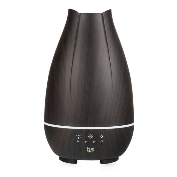 HealthSmart 500mL Essential Oil Diffuser & Cool Mist Humidifier for Room with Timer & Mood Lights, Brown