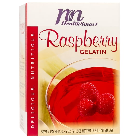 HealthSmart - High Protein Diet Gelatin - Raspberry - 15g Protein - Low Carb - Low Calorie - Sugar Free - Gluten Free - 7/Box