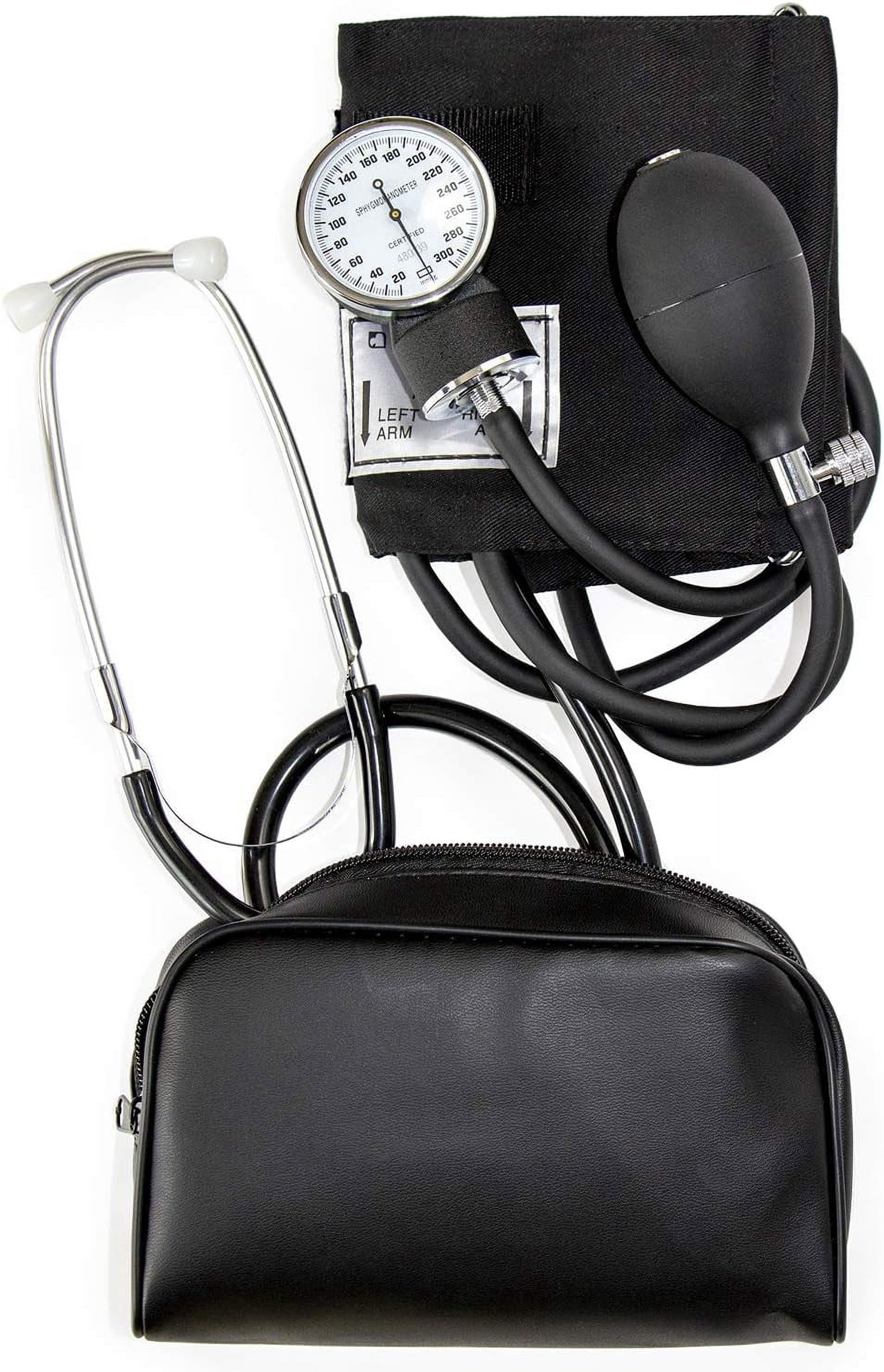 HealthSmart Manual Blood Pressure Monitor, Self Taking Blood Pressure Kit, With Cuff Size 13-17 Inches with Attached Stethoscope, Black, Adult Large
