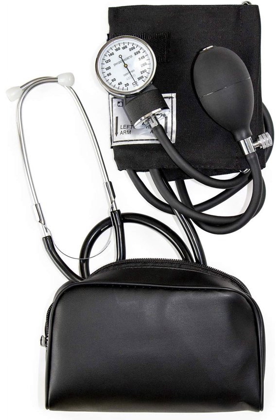 Manual Blood Pressure Monitor, Self Taking Blood Pressure Kit, With Cuff Size 13-17 Inches with Attached Stethoscope, Black, Adult Large