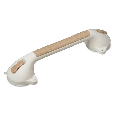 HealthSmart Suction Cup Grab Bars for Bathroom with BactiX Antimicrobial, Handicap Grab Bars for Bathtubs and Showers, Shower Handle Balance Bar, Safety Bars for Showers and Walls, White/Beige, 16"