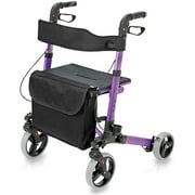 HealthSmart Walker Rollator with Seat and Backrest, FSA HSA Eligible, Adjustable Handle Height, Storage Bag and a Durable Lightweight Frame That Easily Folds While Supporting up to 300 pounds, Purple
