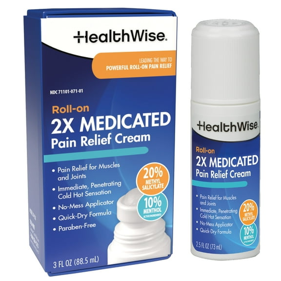 HealthWise 2X Medicated Roll-On | 10% Menthol + 20% Methyl Salicylate | Pain Relief Cream | 3 oz. 88.5 mL | Quick-Dry Formula | Immediate Penetrating Action | Topical Analgesic