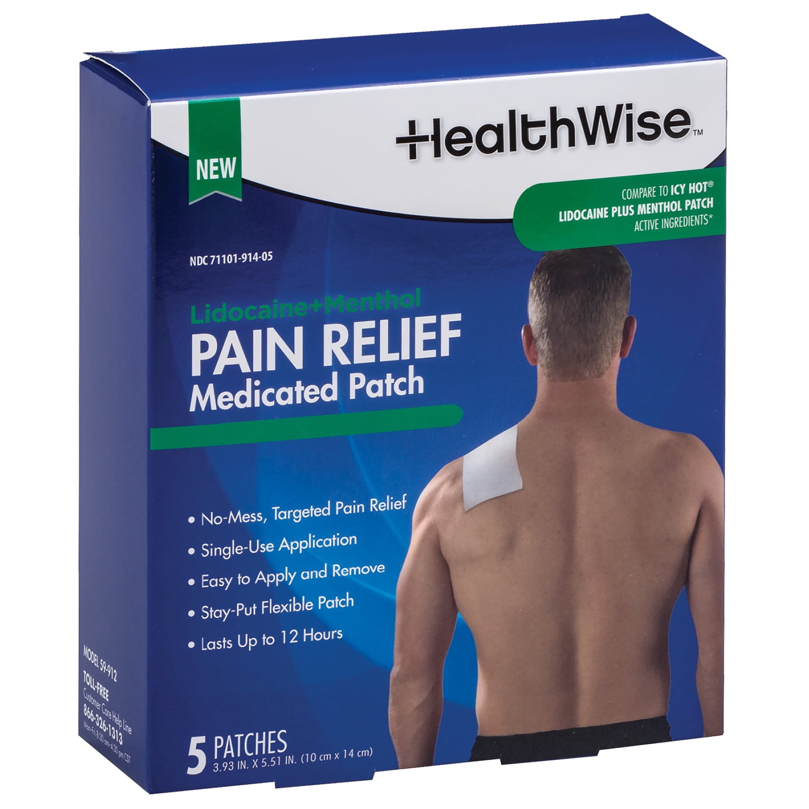 HealthWise 4% Lidocaine + 1% Menthol Pain Relief Patch | Maximum OTC Strength Lidocaine | 5-Count | 3.93” x 5.51” | Soothes Minor Aches and Pains | Topical Anesthetic + Analgesic | Easy to Apply