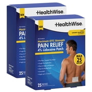 HealthWise 4% Lidocaine Pain Relief Patches, Maximum OTC Strength, 50 Count, 3.93" x 5.51", Odor-Free, for Minor Aches & Pains