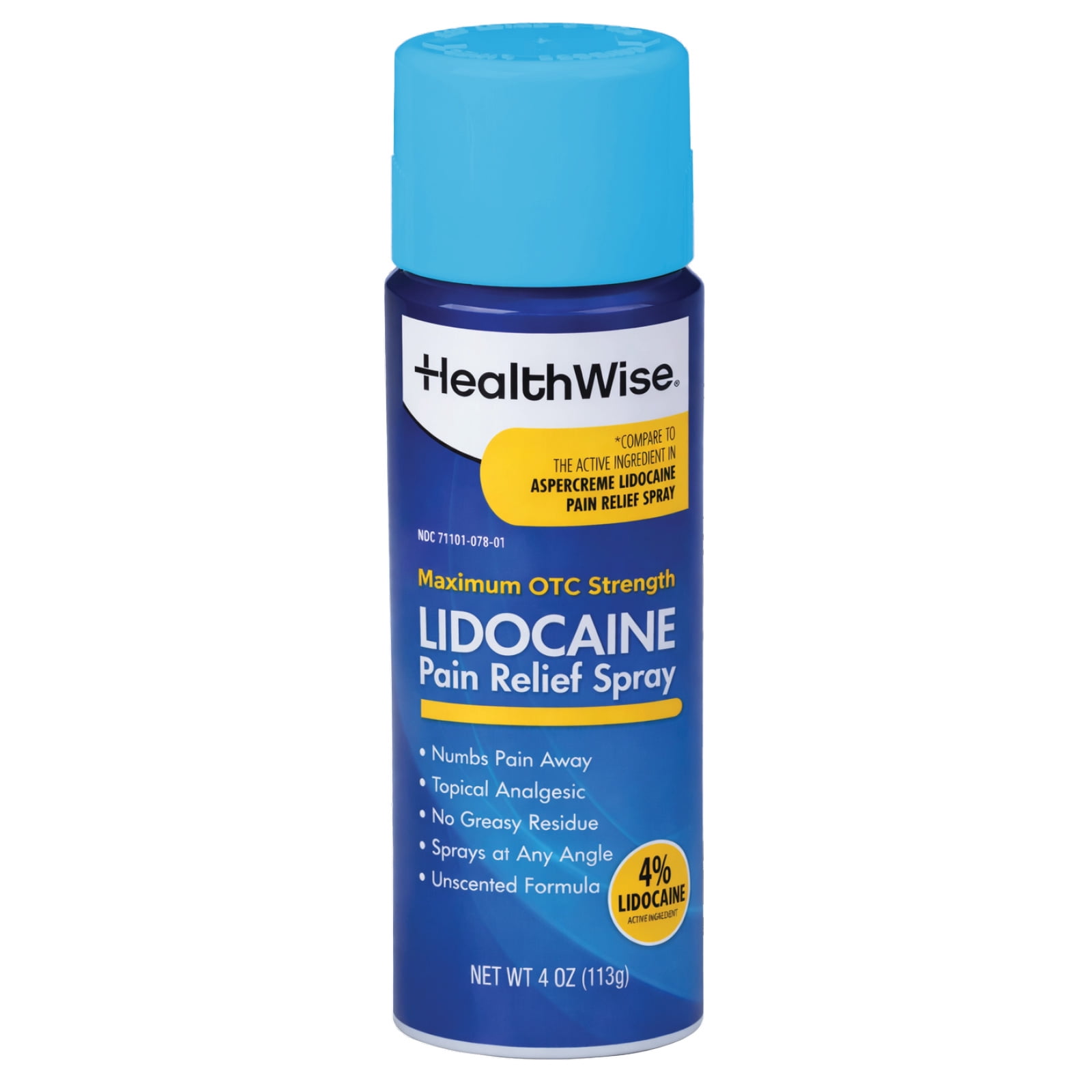 HealthWise 4 % Lidocaine Pain Relief Spray | OTC Strength | 4 oz. 133 mL | Non-Greasy, Unscented | Immediate Penetrating Action | Sprays at Any Angle