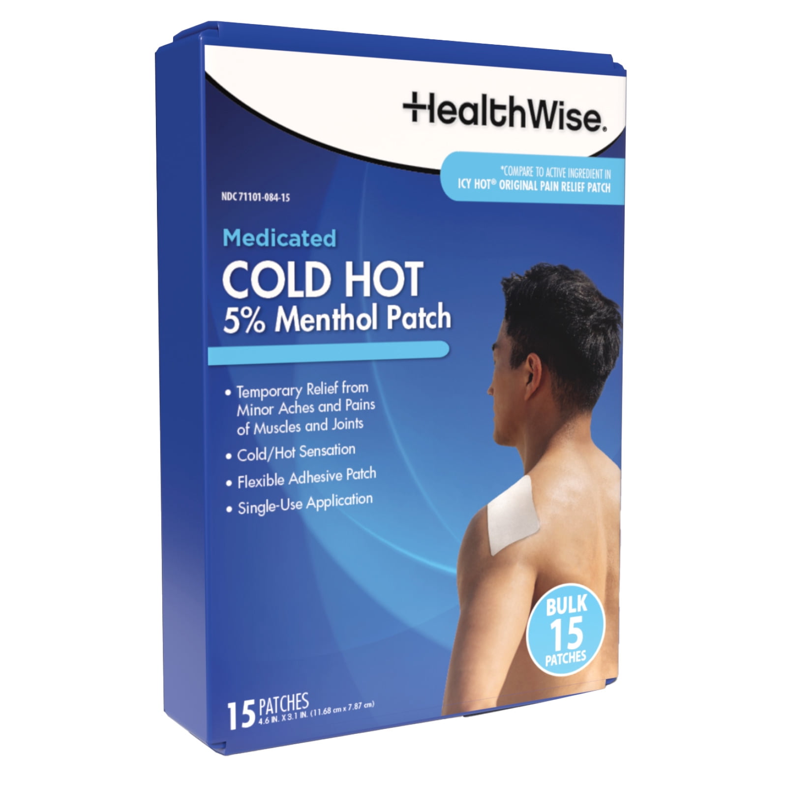 HealthWise Cold Hot Medicated Menthol Patch | 5% Menthol | Medium Size 4.8” x 3.2” | 15-Count | Paraben-free | Soothes Minor Aches and Pains | Focused Relief