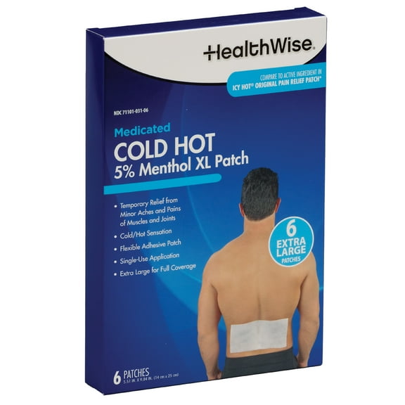 HealthWise Cold Hot Medicated Menthol XL Patch | 5% Menthol | Back and Large Areas | 5.51 x 9.84 | 6-Count | Paraben-Free | Soothes Minor Aches and Pains | Super-Size Relief