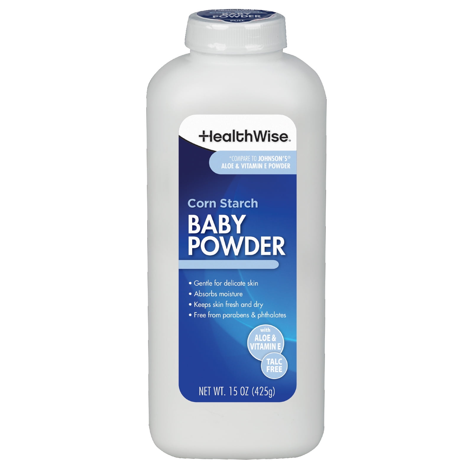 HealthWise Corn Starch Baby Powder Aloe Vitamin E Talc Free