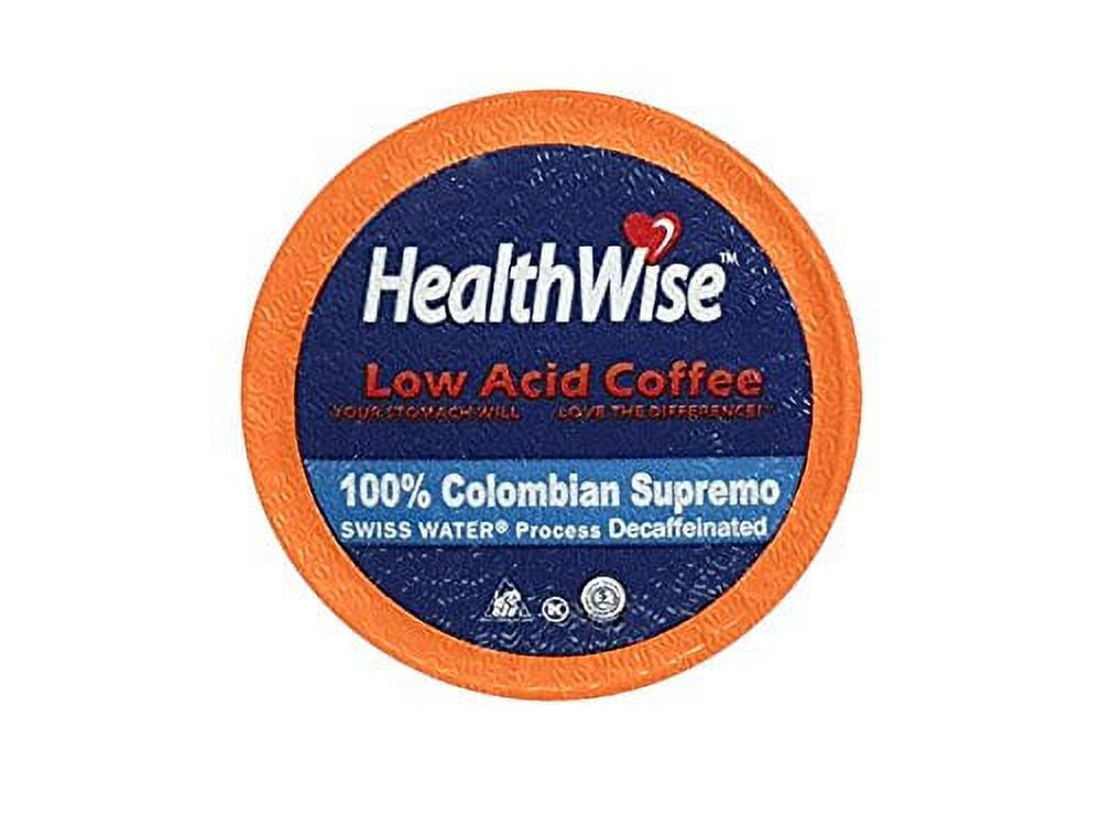 HealthWise Low Acid Swiss Water Decaffeinated Coffee for Keurig KCup Brewers, 100 Colombian