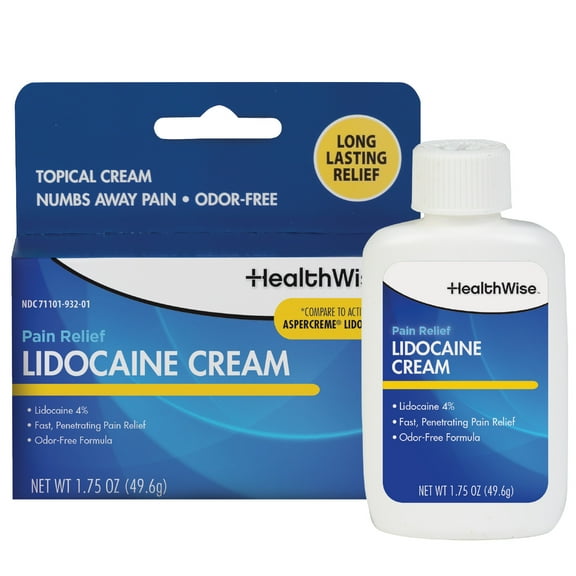 HealthWise Maximum OTC Strength Lidocaine Cream | Numbs Away Pain | Long-Lasting Relief | Non-Greasy | 1.75 Oz | Desensitizes Aggravated Nerves | Unscented Formula | Topical Anesthetic
