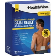 HealthWise™ Maximum Strength OTC Pain Relief Patch | 4% Lidocaine Patch | 3.9” x 5.5” | 25-Count Box | Paraben Free