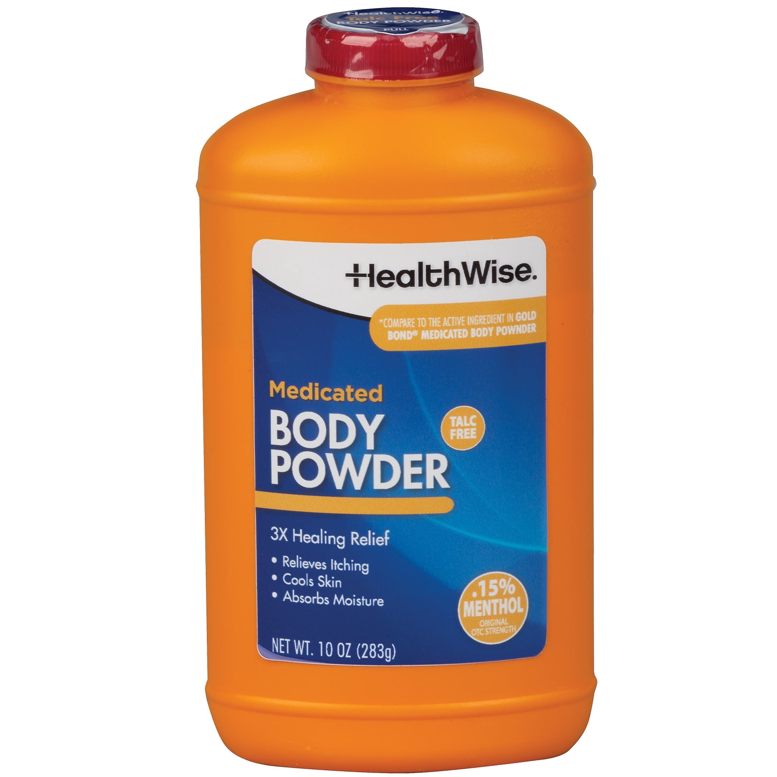 HealthWise Medicated Body Powder | .15% Menthol | Talc Free | Anti-itch Healing Relief | Cools Skin | Absorbs Moisture | 10 oz (283g)