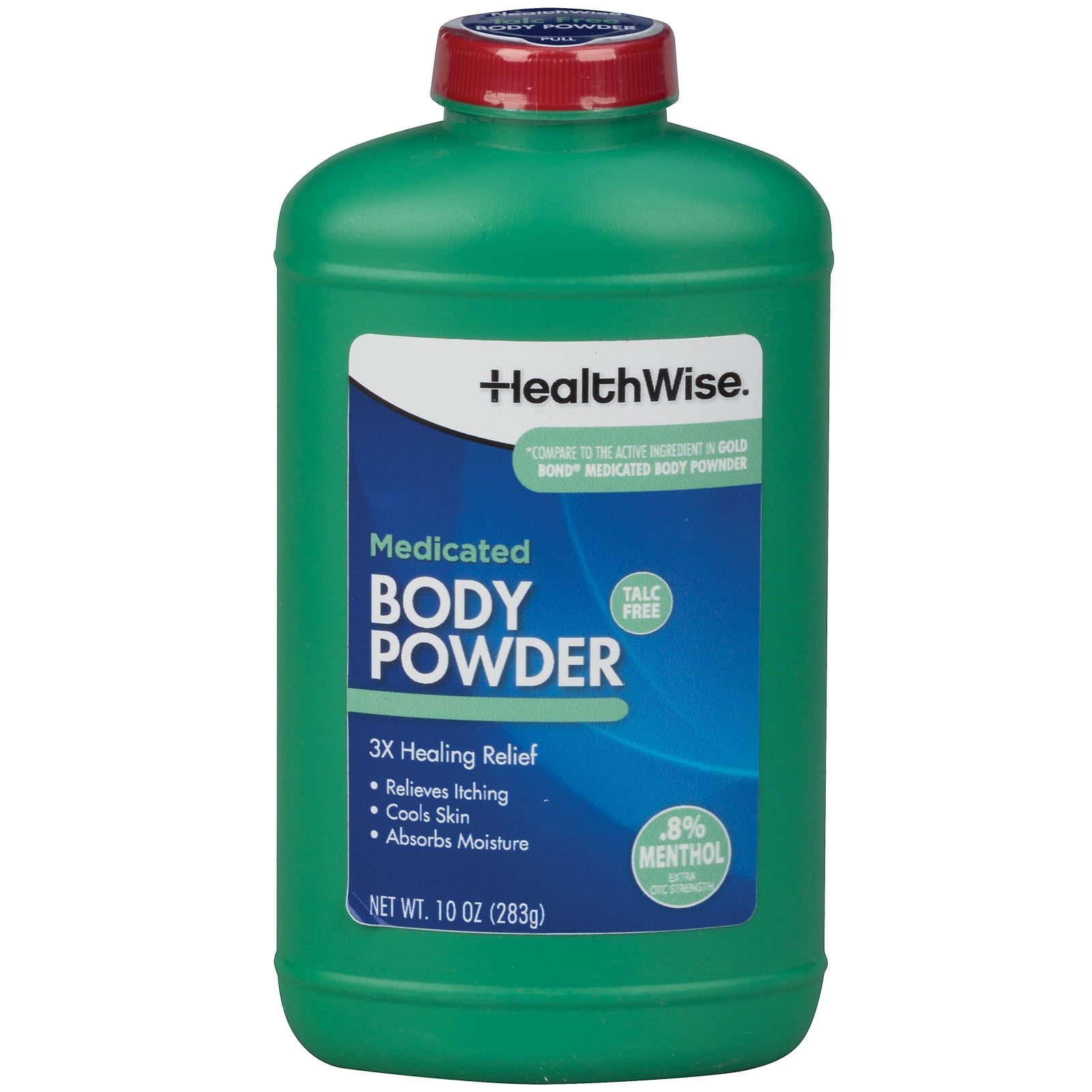 HealthWise Medicated Extra Strength Body Powder | .8% Menthol | Talc Free | Anti-itch Healing Relief | Cools Skin | Absorbs Moisture | 10 oz (283g)