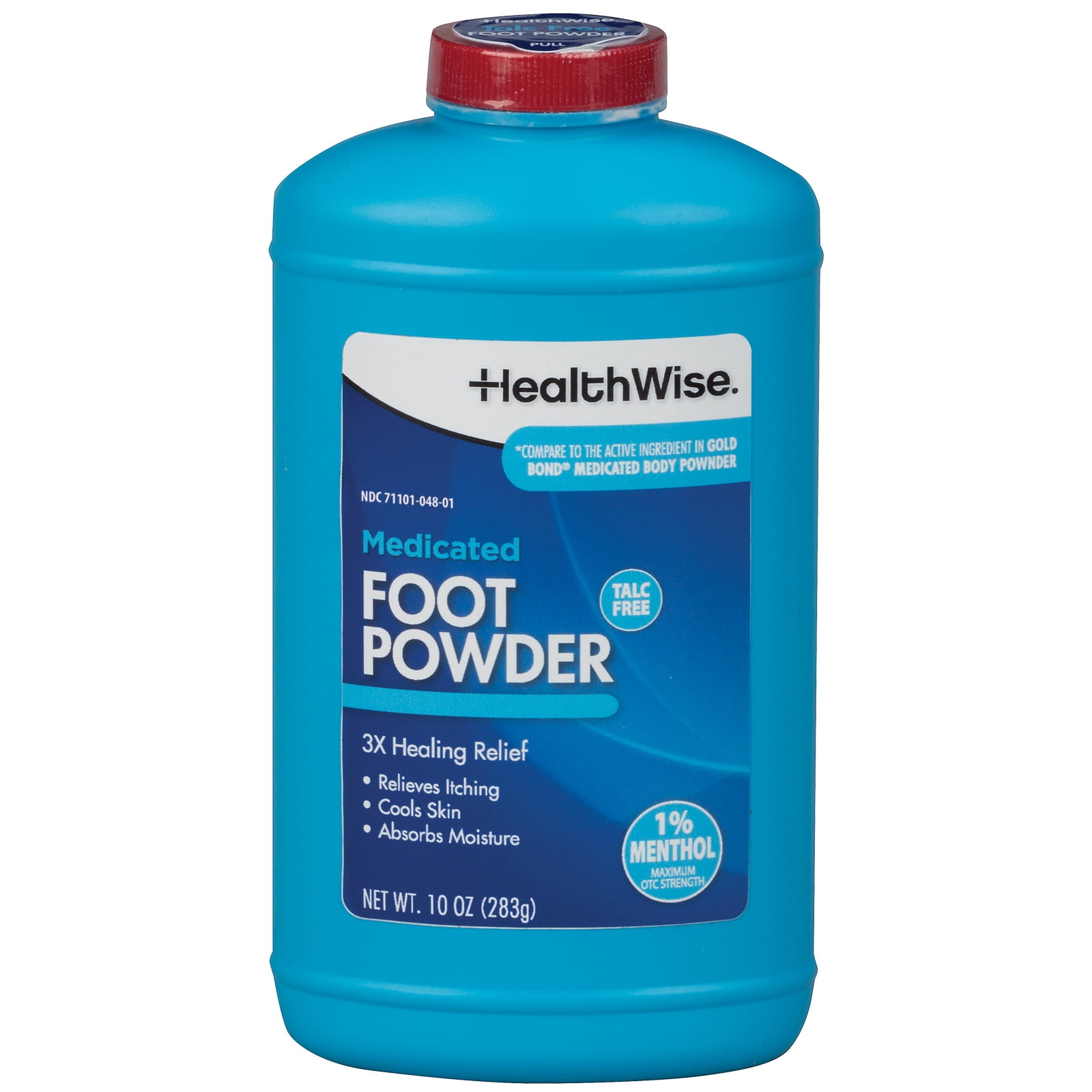 HealthWise Medicated Maximum Strength Foot Powder | 1% Menthol | Talc Free | Anti-itch Healing Relief | Cools Skin | Absorbs Moisture | 10 oz (283g)