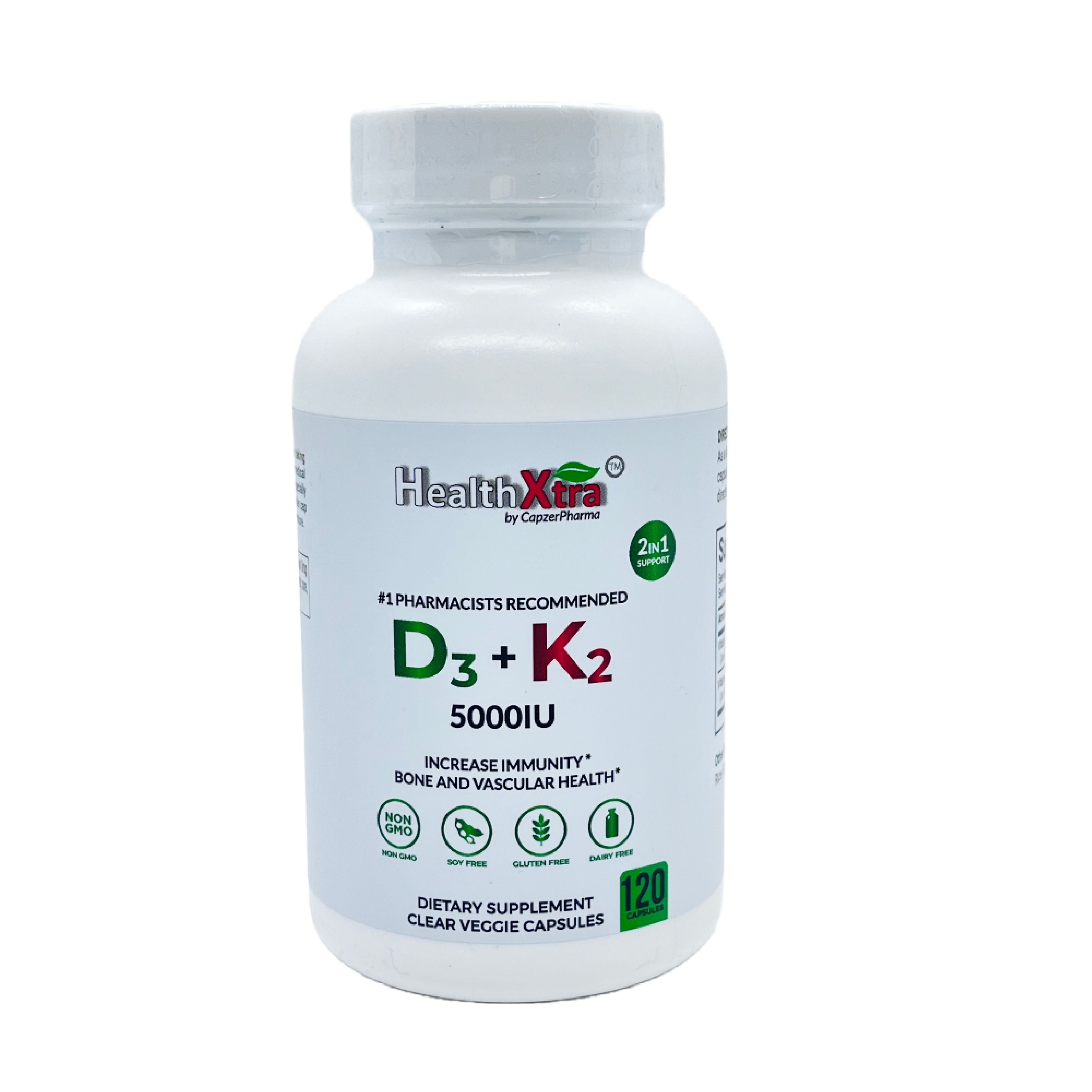 HealthXtra Vitamin D3+K2 Joint & Heart Health Support 5000IU 120 Capsules (4 months supply