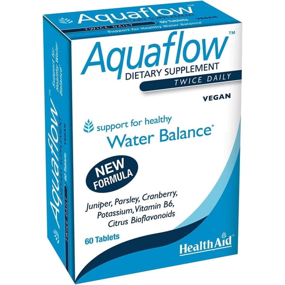 Aquaflow Water Balance Support Tablets  Helps Maintain Healthy Fluid Balance & Reduce Occasional Water Retention  Botanical Blend with Juniper, Parsley & Cranberry  Vegan  60 Tablets*