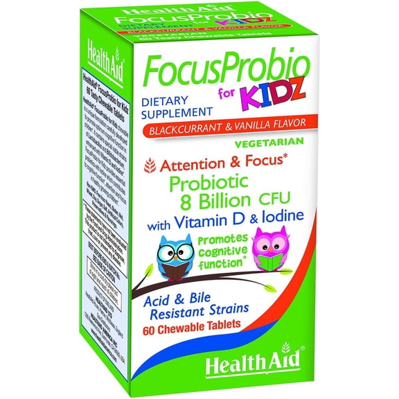 Healthaid FocusProbio for Kidz, Blackcurrant & Vanilla Flavor, 60 Chewable Tablets