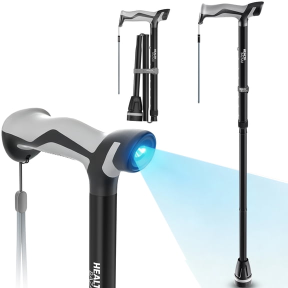 Healthbazaar LED Walking Cane with Shock-Absorbing Tip,Folding Cane