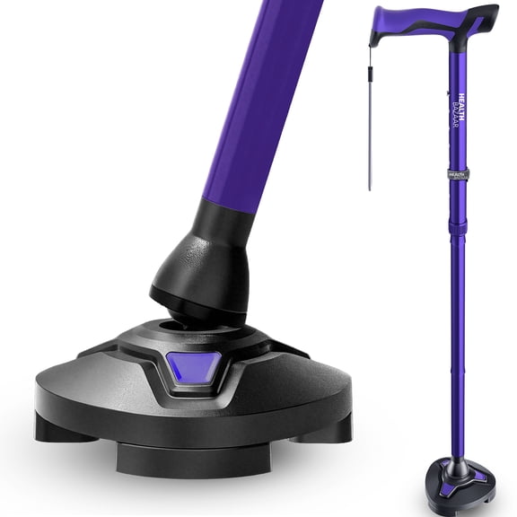 Healthbazaar Adjustable Folding Walking Cane with 3-Prong Pivot Base,Self-Standing Tripod Cane for Seniors,Purple