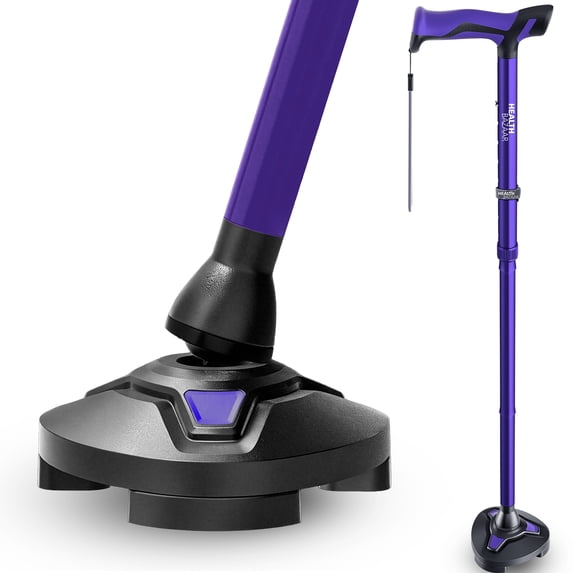 Healthbazaar Adjustable Folding Walking Cane with 3-Prong Pivot Base,Self-Standing Tripod Cane for Seniors,Purple