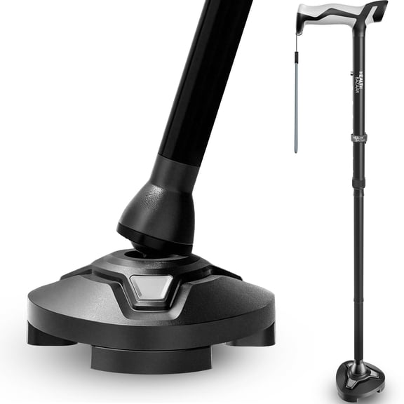 Healthbazaar Adjustable Folding Tripod Cane for Seniors, Black, Foldable
