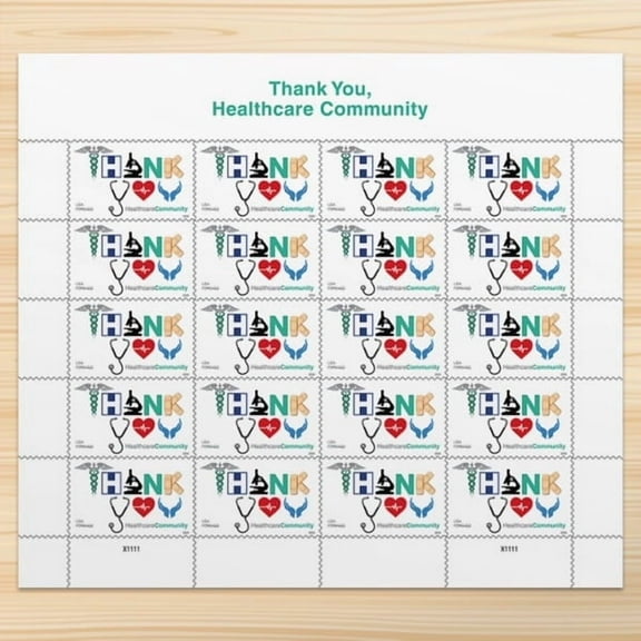 Healthcare Community USPS Forever Postage Stamp 1 Sheet of 20 US First Class Thank You Health Safety Wedding Celebration Anniversary (20 Stamps)