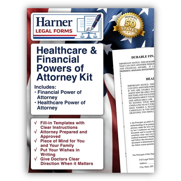 Harner Legal Forms Healthcare and Financial Powers of Attorney Kit Durable Financial POA and Medical Power of Attorney Forms with Instructions