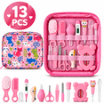 thumbnail image 1 of 13 in 1 Baby Grooming Kit with Thermometer, Bath Thermmometer, Brush, Comb, Nail Clipper & Nasal Aspirator, Portable Baby Care Set, Newborn Essentials Must Haves for Home & Travel, Pink, 1 of 9