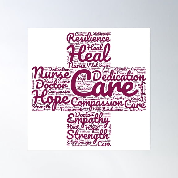 Healthcare Heroes Word Cloud: Celebrating Strength And Compassion Poster Wall Art, Modern Wall Decor, 16x16 UNFRAMED