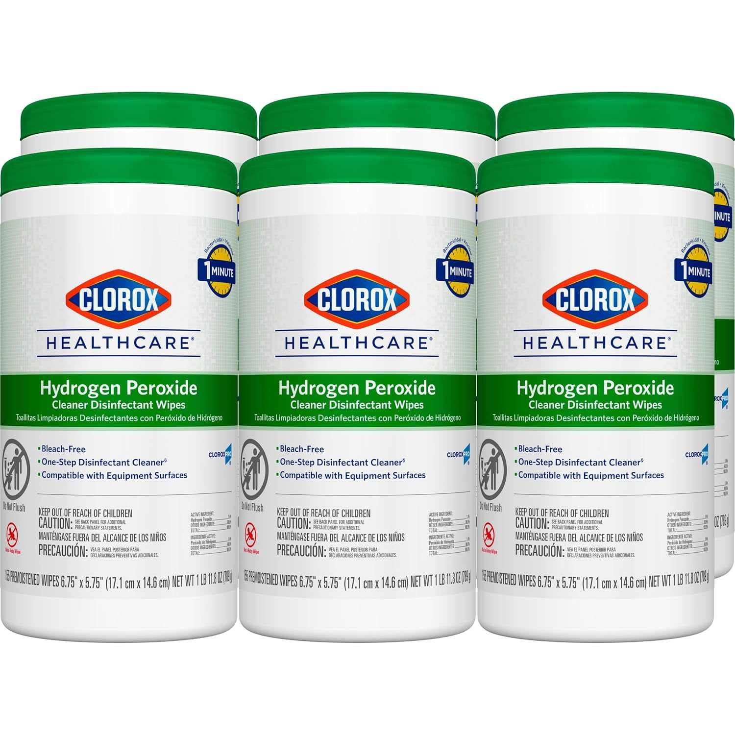 Healthcare Hydrogen Peroxide Disinfecting Wipes, Multipurpose Disinfectant, Easy to Use, Antibacterial Cleaner, 155 Count Each, Value Pack of 6