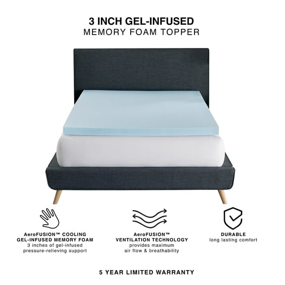 Bodipedic Essentials  3-Inch Gel-Infused Memory Foam Mattress Topper, Queen
