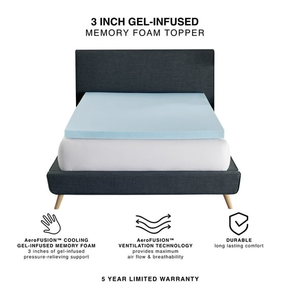 Bodipedic Essentials 3-Inch Gel-Infused Memory Foam Mattress Topper, Queen