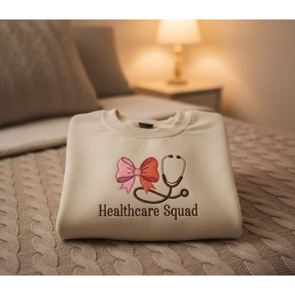 Healthcare Squad Sweatshirt Embroidered Stethoscope and Bow Design Gift for Medical Teams