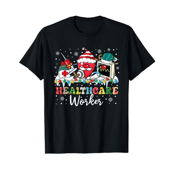 Healthcare Worker Stethoscope Santa Reindeer Christmas T-Shirt