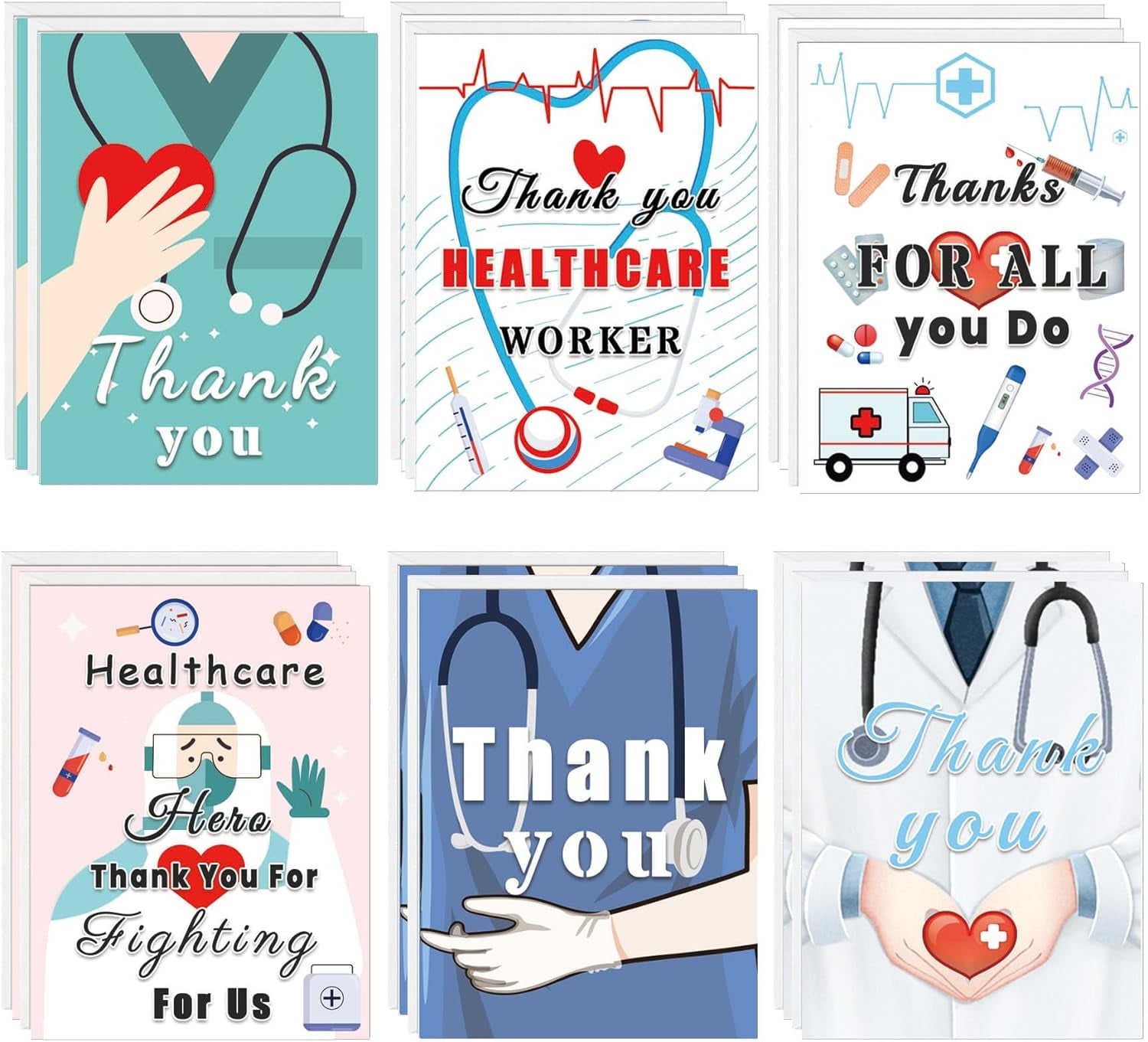 Healthcare Workers Thank You Card Medical Appreciation Card Thank You  Doctor Cards with Envelopes Nurses Week Greeting Cards 12pcs 6x8inch -  Walmart.com, image size:1500x1361