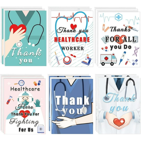 Healthcare Workers Thank You Card Medical Appreciation Card Thank You Doctor Cards with Envelopes Nurses Week Greeting Cards 12pcs 6x8inch