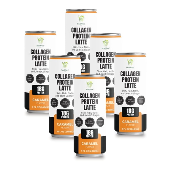 Healthee Collagen Protein Latte, Caramel 18g Protein, No Added Sugar, 8 fl oz, 6 Pack