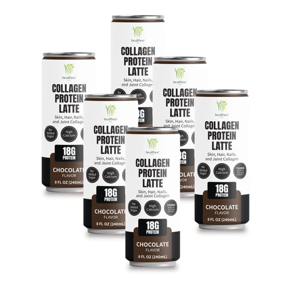 Healthee Collagen Protein Latte, Chocolate 18g Protein, No Added Sugar, 8 fl oz, 6 Pack