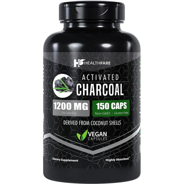 Healthfare Activated Charcoal Dietary Supplement 150 Capsules