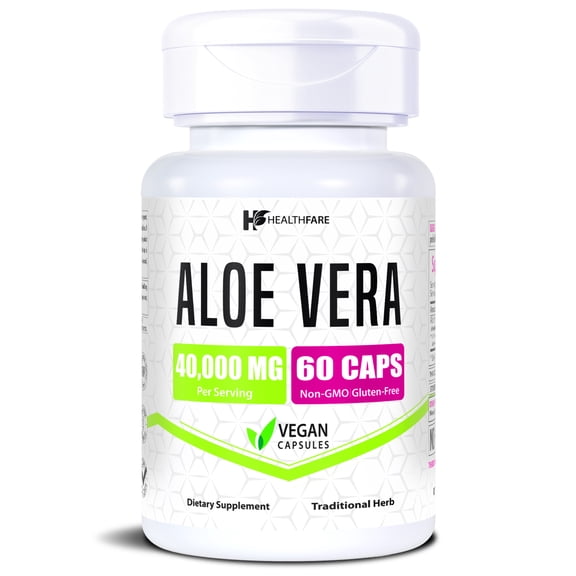 HealthFare Aloe Vera Capsules 40,000mg | 60 Vegan Pills | Inner Leaf Aloe Vera Extract Supplement | Gut Health & Digestive Support | Non-GMO, Gluten-Free | Made in USA